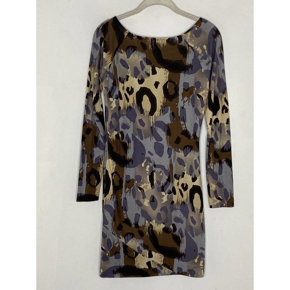 Diane Von Furstenberg Brown Animal Print 100% Silk Long Sleeve Mini Dress Size 4 - Picture 5 of 5